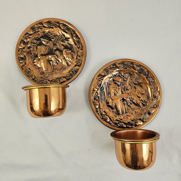 Coppercraft Guild Other - Vintage Coppercraft Candle Holder Pair Wall Pocket Planter Hunting Dogs